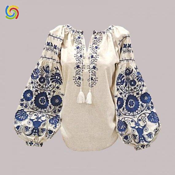 Рубашка Украинская вышиванка 22375 цвет серый размер M/L