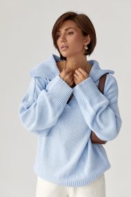 В'заний светр-поло вільного крою - блакитний цвет, ONE SIZE (є розміри)