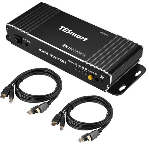 HDMI KVM перемикач TESmart 2х1, 4K 60Hz, керування 2 ПК однією клавіатурою, мишею, дисплеєм, звуком, пульт | Зображення 1