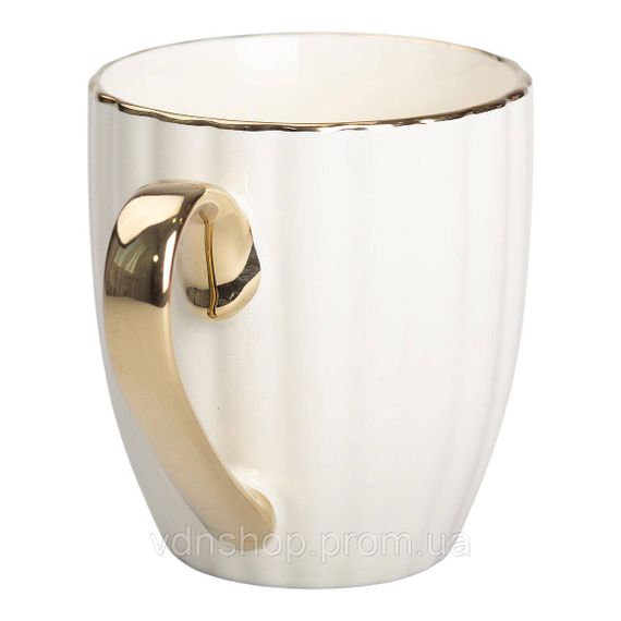 Чашка порцелянова із золотим обідком і золотою ручкою 420 (мл) Бежева RX-N240629BE | Зображення 1