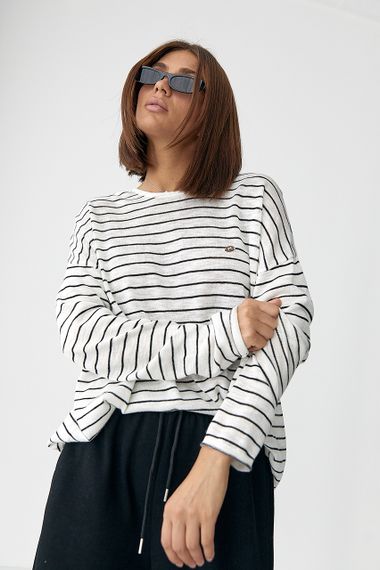 Легкий в'язаний джемпер у смужку - чорний цвет, ONE SIZE (є розміри)