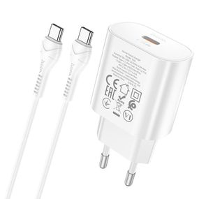 Набір СЗУ HOCO N22+кабель Type-C/Type-C, 1xUSB-C, PD25W, White