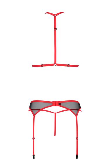 Комплект білизни Passion SATARA SET XXL/XXXL red, топ, пояс для панчіх, стрінги | Зображення 3