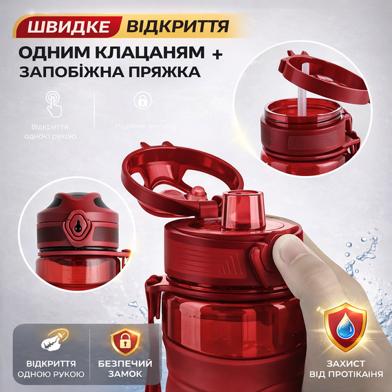 Бутылка тритановая с антибактериальным покрытием KANGZYUAN 650 мл Красный | Зображення 4