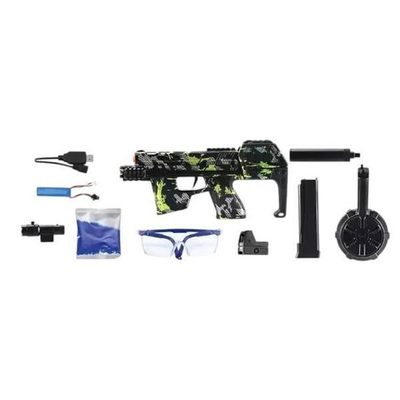 Автомат игровой аккумуляторный с подсветкой и глушителем стреляет орбизами F 917-2 Черный с зеленым