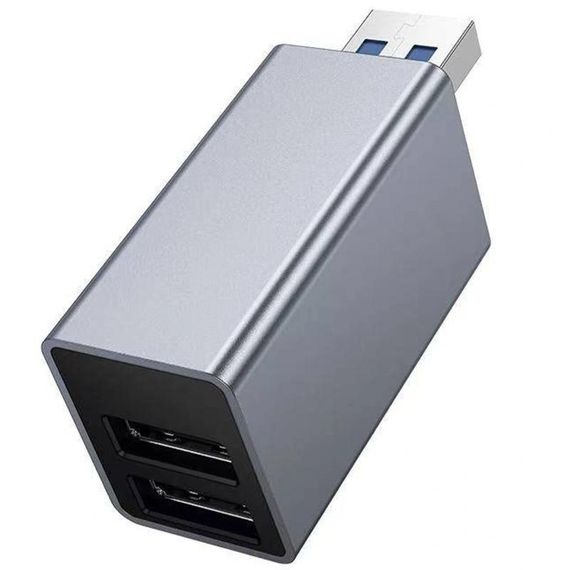 Переходник HUB Hoco HB54 3in1 (USB to 2xUSB2.0+USB3.0) Metal grey | Зображення 1
