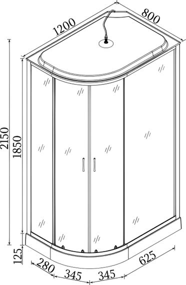 Душовий бокс BRAVO REGA L120FFSR, асиметричний, правий | Зображення 1