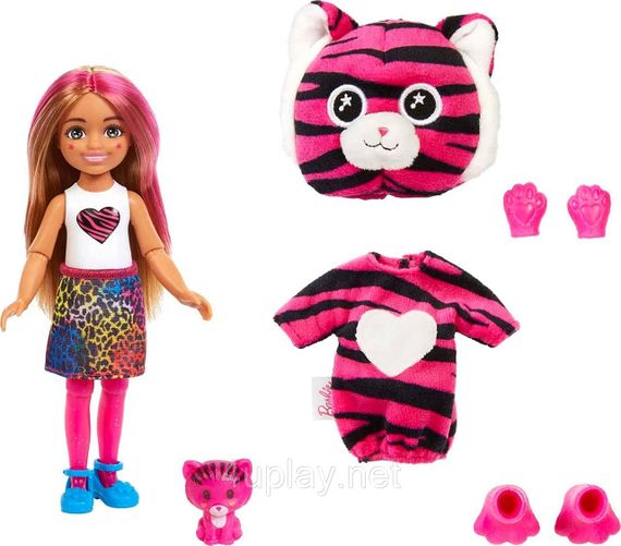 Лялька-сюрприз Barbie Cutie Reveal Chelsea Tiger Plush Челсі в костюмі, Тигр Барбі Милашка проявляшка Змінює колір | Зображення 2