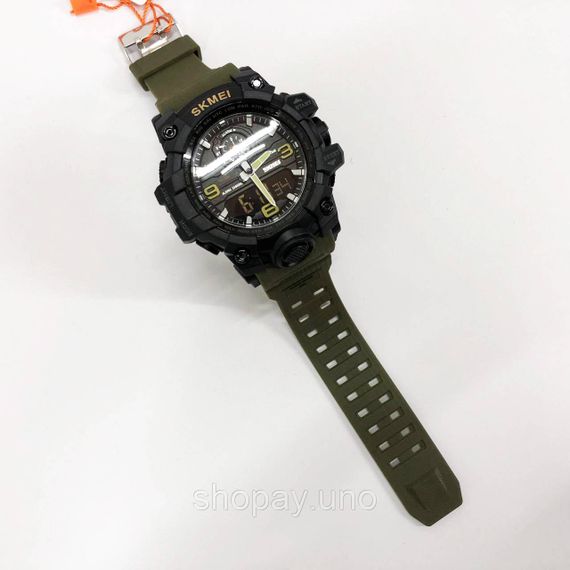 Годинник наручний чоловічий SKMEI 1586AG ARMY GREEN, чоловічий армійський водостійкий тактичний. Колір: зелений | Зображення 2