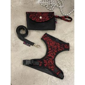 Шлея для собак Pretty Pet тканевая с кружевом, нейлоновые ремешки, с поводком, Fancy Lace красный