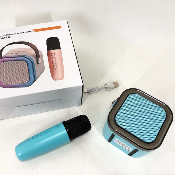 Портативна колонка з караоке мікрофоном та RGB підсвічуванням K12 10W Bluetooth. Колір: блакитний | Зображення 6
