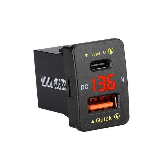 АЗУ FPUV-R, PD+QC3.0, Type-C: 30W, 5V-3A/9V-3A/12V-2.5A, USB: 18W, 5V-3.4A/9V-2A/12V-1.5A, 33x23mm, LED Red, Black | Зображення 1