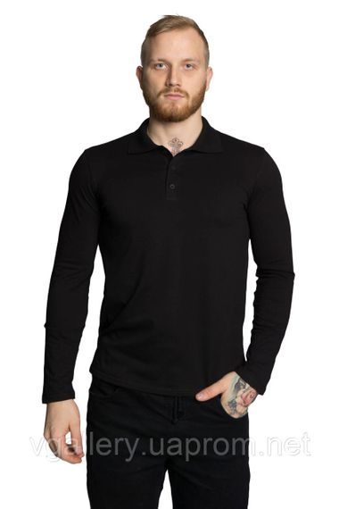 Футболка ПОЛО чоловіча з довгим рукавом — МІКРОЛАКОСТА — колір Чорний XL