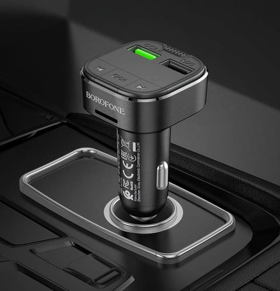 FM трансмиттер модулятор Borofone BC43 Flash QC3.0 Bluetooth Автомобильное зарядное устройство Черный | Зображення 2