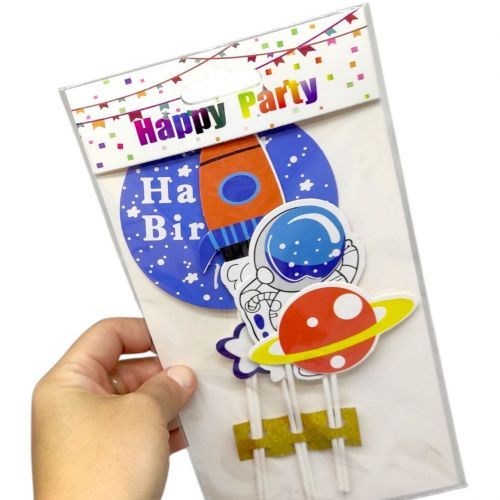 Топпер на торт Happy Birthday дитячий - КОСМОС | Зображення 1