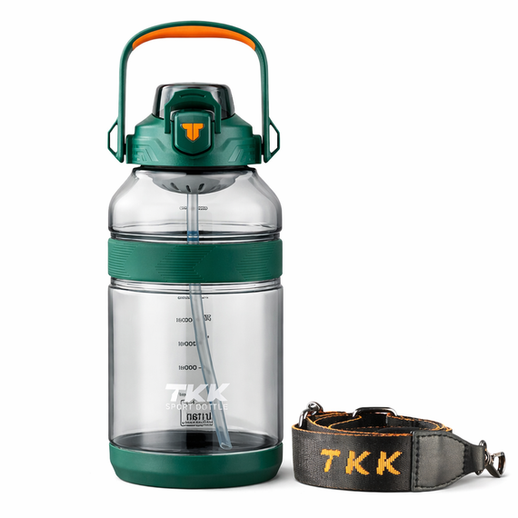 Спортивная бутылка TKK (2000 мл) - Полупрозрачный зеленый Tritan BPA-free, с мощной ручкой и кнопкой-фиксатором