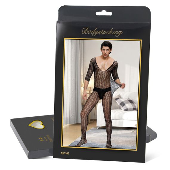 Комбінезон чоловічий чорний з малюнком у смужку Star Night та відкритим доступом, One Size sexstyle | Зображення 3