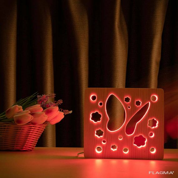 Светильник ночник ArtEco Light из дерева LED "Бабочка" с пультом и регулировкой цвета, RGB | Зображення 5