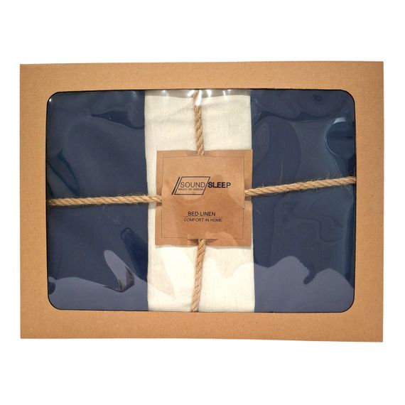 Комплект постільної білизни SoundSleep Stonewash Doble Dark Blue Milk Сімейний 160х220 см синьо-молочний (2800004763714) | Зображення 1