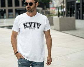 Футболка чоловіча із патріотичним принтом "KYIV Ukraine 482" біла