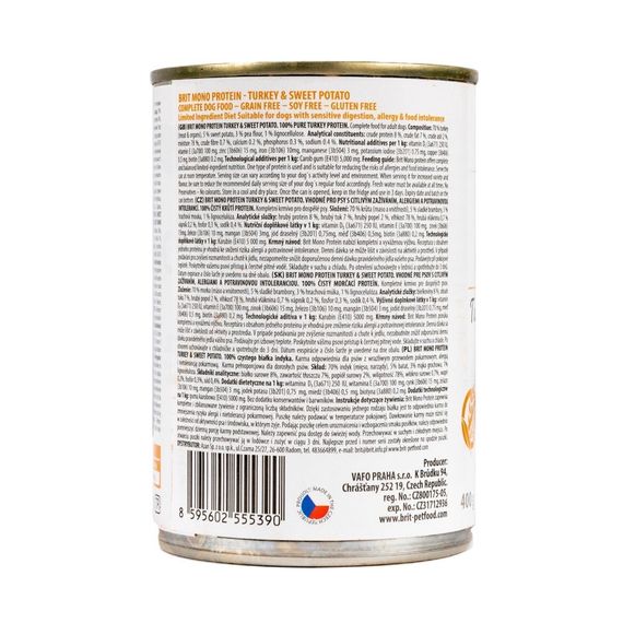 Вологий корм монопротеїновий з індичкою для собак Brit Mono Protein Dog Turkey and Sweet Potato, 400 гр | Зображення 2
