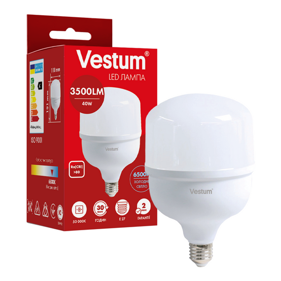 Світлодіодна високопотужна лампа Vestum T120 40W 6500K 220V E27 1-VS-1609