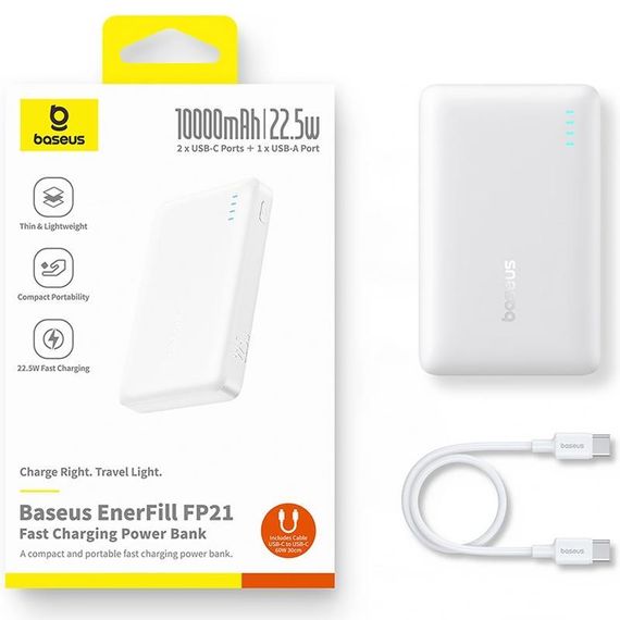Портативний ЗП Power Bank Baseus EnerFill FP21 22.5W 10000 mAh (P1008210D213) White | Зображення 6