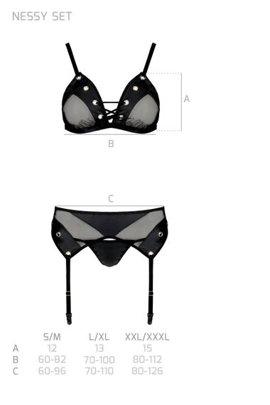 Комплект білизни Passion NESSY SET L/XL black, бюстгальтер, пояс для панчіх, стрінги | Зображення 6
