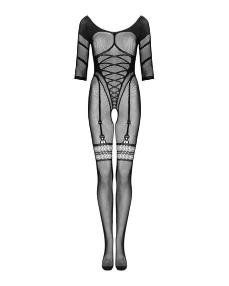 Сітчастий бодістокінг з імітацією підв’язок Obsessive Bodystocking G329 S/M/L, black, з доступом | Зображення 4