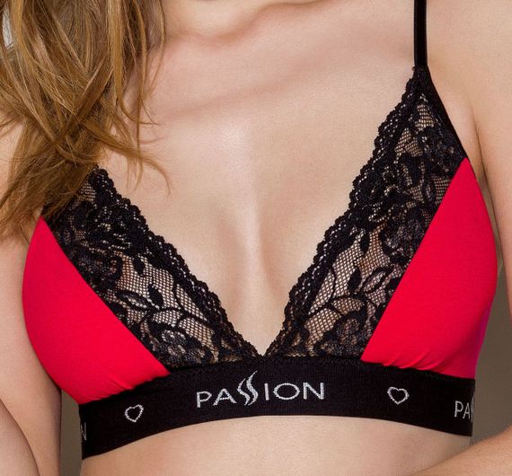 Еластичний топ із мереживом Passion PS001 TOP Червоно-чорний S | Зображення 1