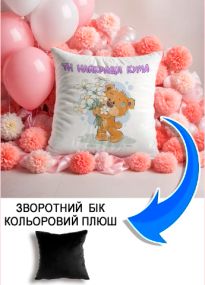 Подушка плюшева Мерч Крафт Дизайн з принтом Найкраща кума чорний плюш квадратна 33х33 см