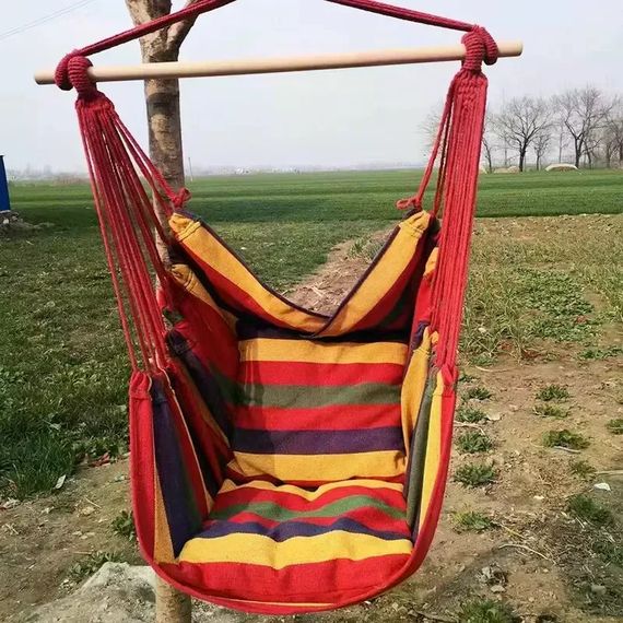 Підвісне крісло-гамак різнокольорове з 2 подушками • Міцне крісло для відпочинку, сну, дачі, саду, кемпінгу та відкритого повітря | Зображення 2