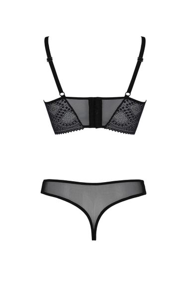Комплект Passion DROSERA SET black S/M, сітка+мереживо, бюстьє та трусики танга sexstyle | Зображення 3