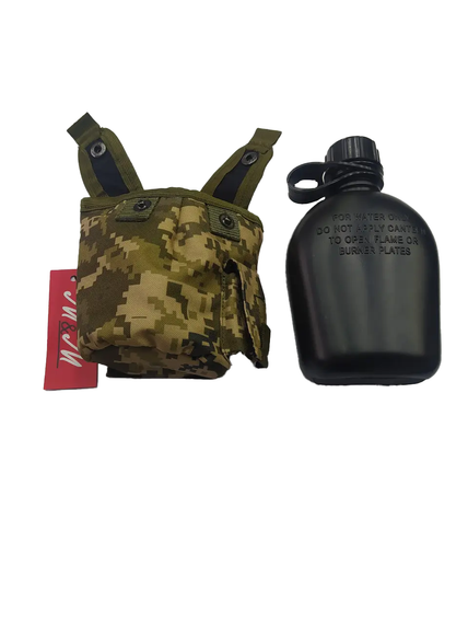 Фляга пластикова M&M 870 мл Чорна в чохлі 5 ММ-14 Піксель (213281) | Зображення 1