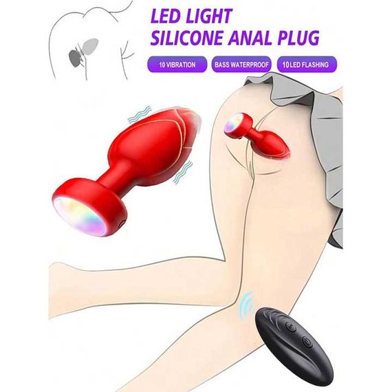 Анальна пробка що світиться з вібрацією і Д/У Light Anal Plug 3,5*9 см червона — Анальні іграшки | Зображення 5