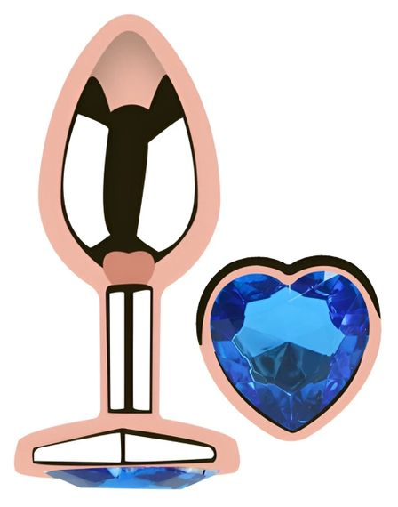 Анальна пробка EGZO Rose Gold Heart Plug із синім кристалом, металева, розмір M Sex Aura | Зображення 1