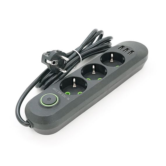 Мережевий фільтр F03U, 3 розетки EU + 3 USB, 1.5 м, перетин 3х0, 75мм арт.15490