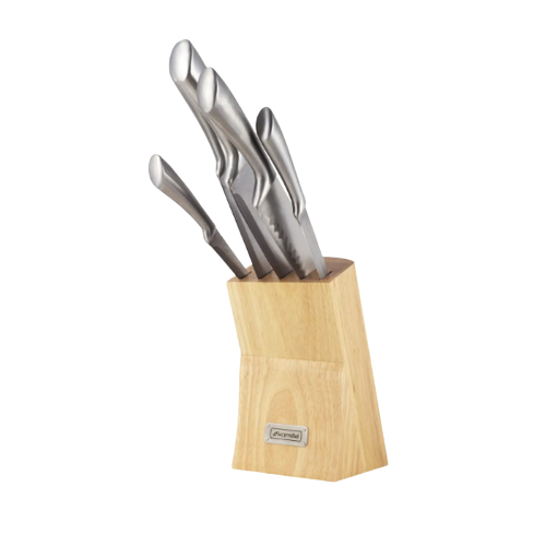 Набір ножів 5 предметів на дерев'яній підставці нержавіюча сталь порожнисті ручки 5130 KAMILLE