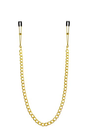 Тонкі затискачі для сосків з ланцюжком Feral Feelings - Chain Thin nipple clamps, золото/чорний