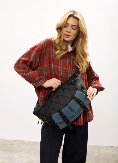 Жіноча cумка-бананка під ноутбук Sambag Urban Pro чорно-синя 46 × 26 см (51411215)