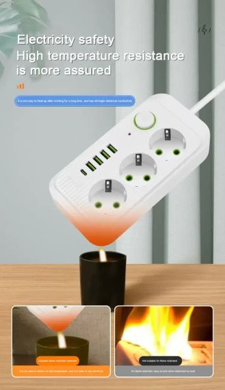 Сетевой фильтр питания UA Power Socket F09U 3 розетки +4USB +Type-C Port 2m, сетевой удлинитель розеток | Зображення 4