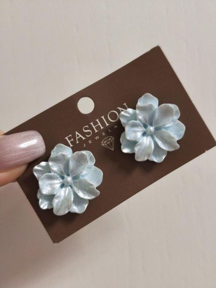 Сережки з бірюзовими перламутровими квітами, сережки з бірюзовими квіточками, сережки "квіти"