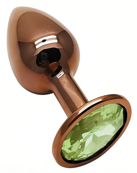 Анальна пробка з кристалом EGZO - Dark Gold Round Plug Green, size S sexstyle | Зображення 1
