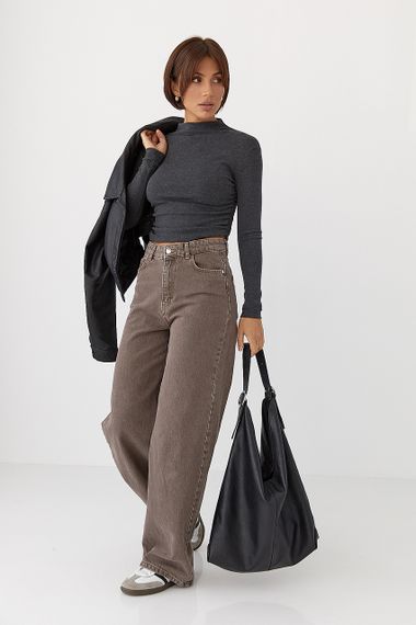 Жіноча однотонна водолазка з драпіруванням - темно-сірий цвет, S (є розміри) | Зображення 2