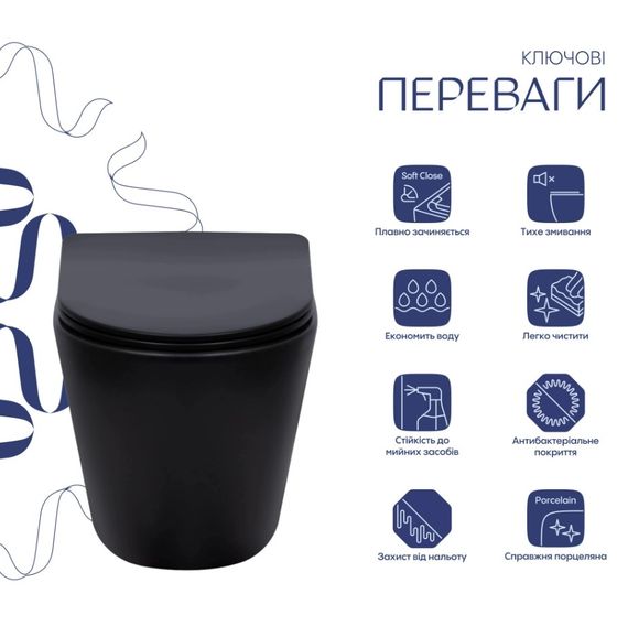 Унітаз підвісний Qtap Scorpio Ultra Quiet, з сидінням Slim Duroplast/ Soft-close/ Quick Release QT14332380AMB | Зображення 8