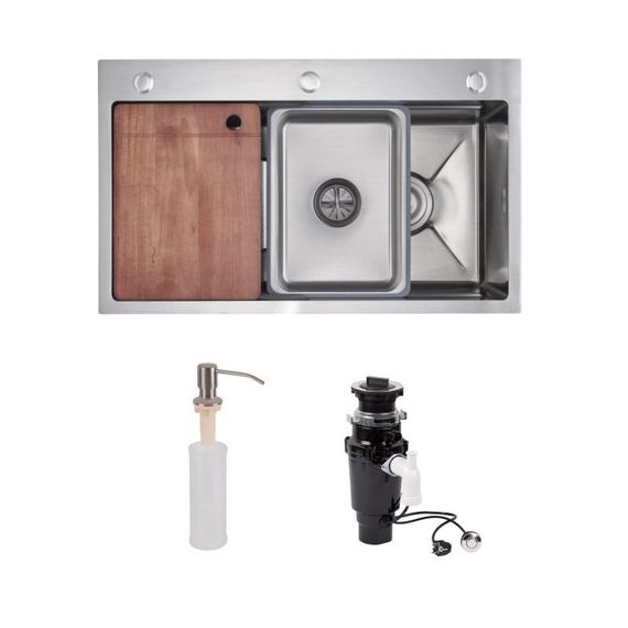 Комплект Lidz Handmade H7545 Мийка для кухні інтегрована Decor Honeycomb LDH7545DEC48372 + Lidz (BLA) Подрібнювач для