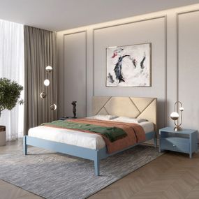 Двоспальне дерев&#039;яне ліжко Mebigrand Нью-Йорк ДК Сіро-синій (S7010R90B)/Аляска 23 (Бежевий) 160х190 см (MBG-10259)