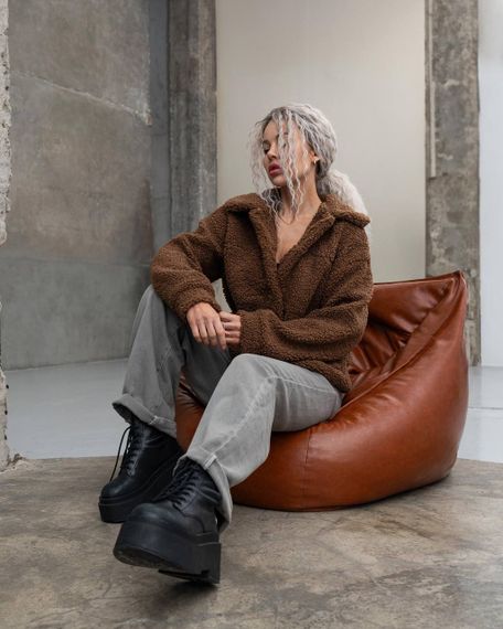 Женская короткая куртка мех Тедди, MN0002  цвет коричневый, размер L | Зображення 4