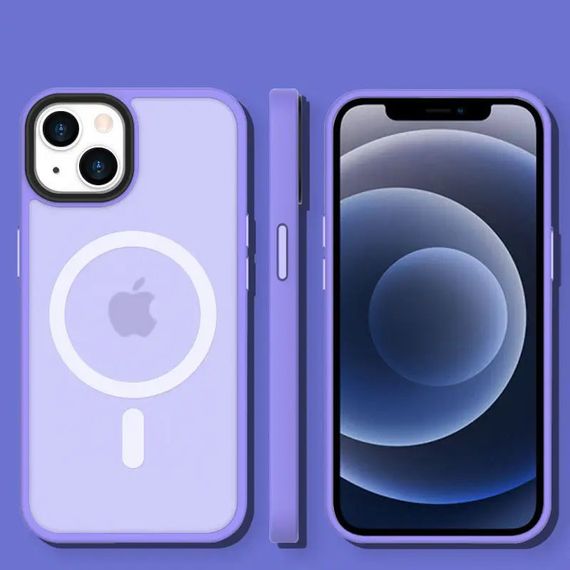 TPU+PC чохол Metal Buttons with MagSafe Colorful для Apple iPhone 14 (6.1") TPU+PC, Бузковий | Зображення 1