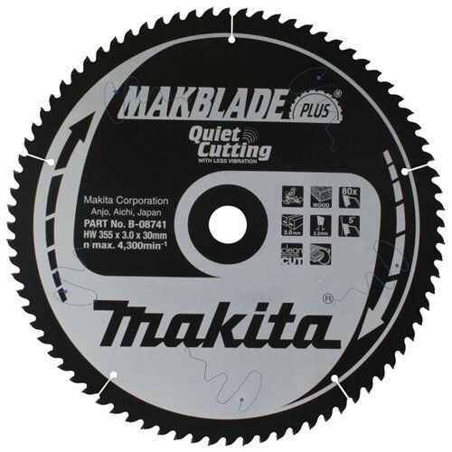 Диск пильный по дереву 355х30 мм 80T Makita Makblade Plus B-08741